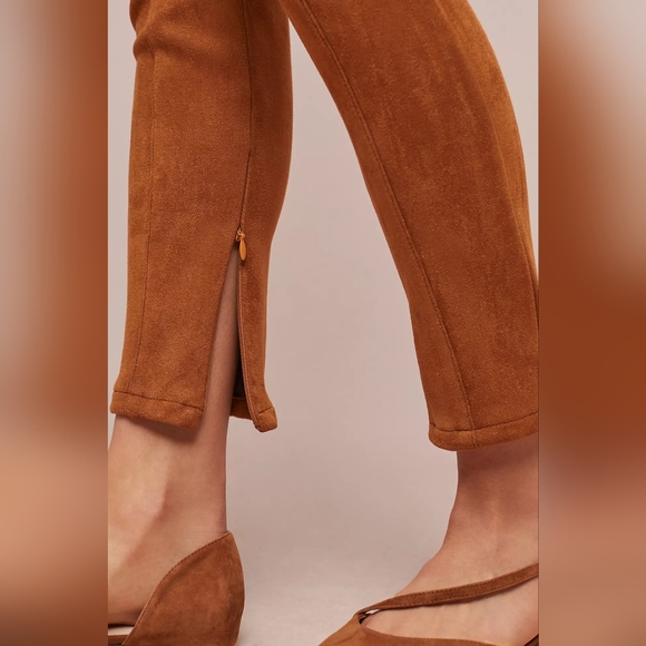 Anthropologie Burgundy Faux Suede Skinny Pants - Picture 2 of 6